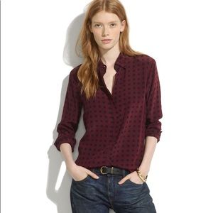 Madewell Maroon Washed Silk Button Down